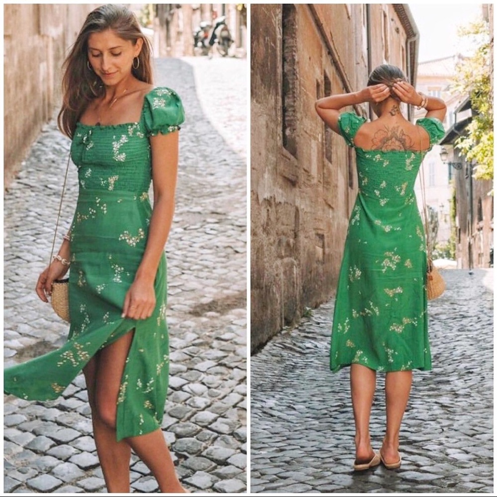 Faithfull The Brand Smocked Myrtille Midi Dress